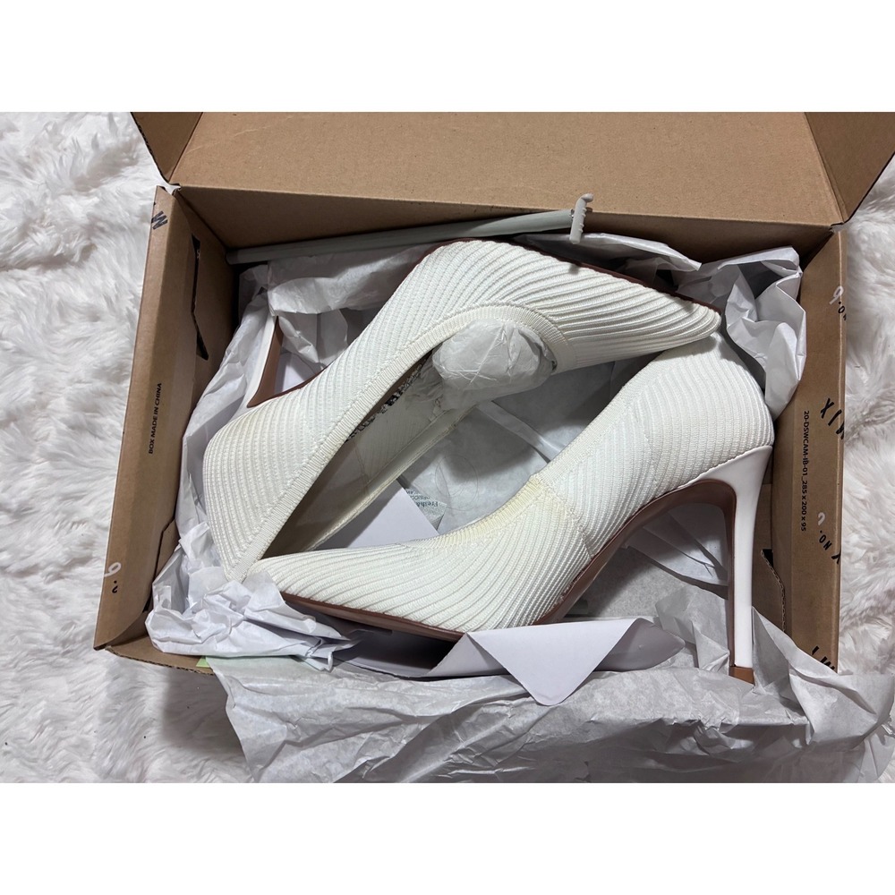 White Ribbed Chic Knit Pointed Toe Stiletto Pumps Womens 9 Boss Lady Vibes
